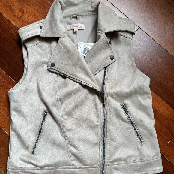 Philosophy Jackets & Blazers - *NWT* Philosophy Faux Leather Moto Vest Size Large Taupe